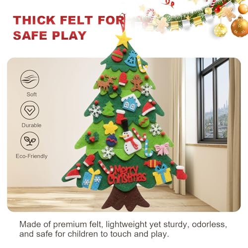 Felt Christmas Tree for Toddlers, 3.2ft DIY Felt Christmas Tree Set, with 5M LED String Lights, 32Pcs Detachable Tree Ornaments, Wall Decor with Hanging Rope for Kids Xmas Gifts Home Door - Image 5
