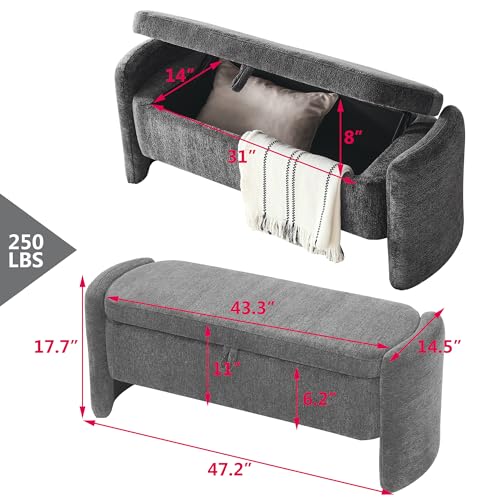 mikibama Teddy Bedroom Storage Benches End of Bed 38.9 Faux Fur Ottoman Bench with Storage Sherpa Pattern Fabric Window Entryway Bench Ottomans with Golden Metal Legs - Image 2
