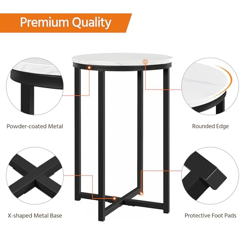 Yaheetech Faux Marble Side Table, 16in End Table Modern Accent Sofa Table w/X-Based, Round Tabletop, Sturdy Metal Legs for Living Room, Black - Image 24