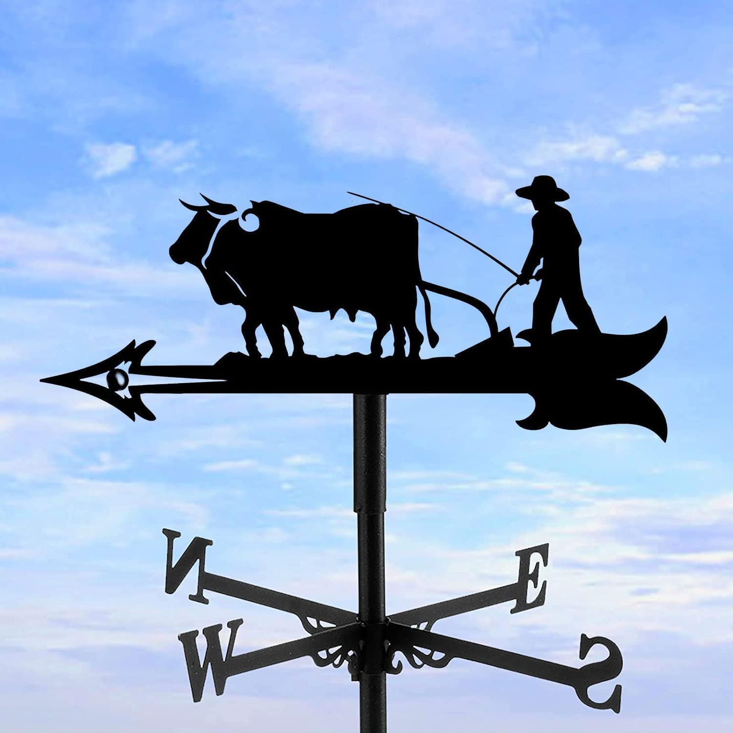 Decorative Wind Vane, Metal Weathervane with Roof Mount Retro Farmer Farmland Shape Weather Vane Garden Creative Home Decor Ornament Weathercock Wind Direction Indicator for Farm Yard - Image 2