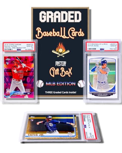 Three Graded Baseball Cards Gift Box: MLB Edition ??Three Premium PSA/BGS Graded 10, 9.5 or 9 Cards ??Potential Rookie Autographs & Numbered RC Refractors??Gift for Baseball Fans??by Slabs of Heat