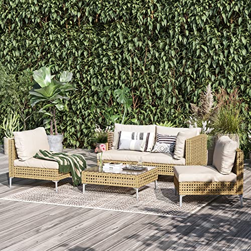 Grand patio 7-Piece Wicker Patio Furniture Set, Boho Outdoor Conversation Set Sectional Sofa with Water Resistant Thick Cushions and Coffee Table, Cream - Image 39