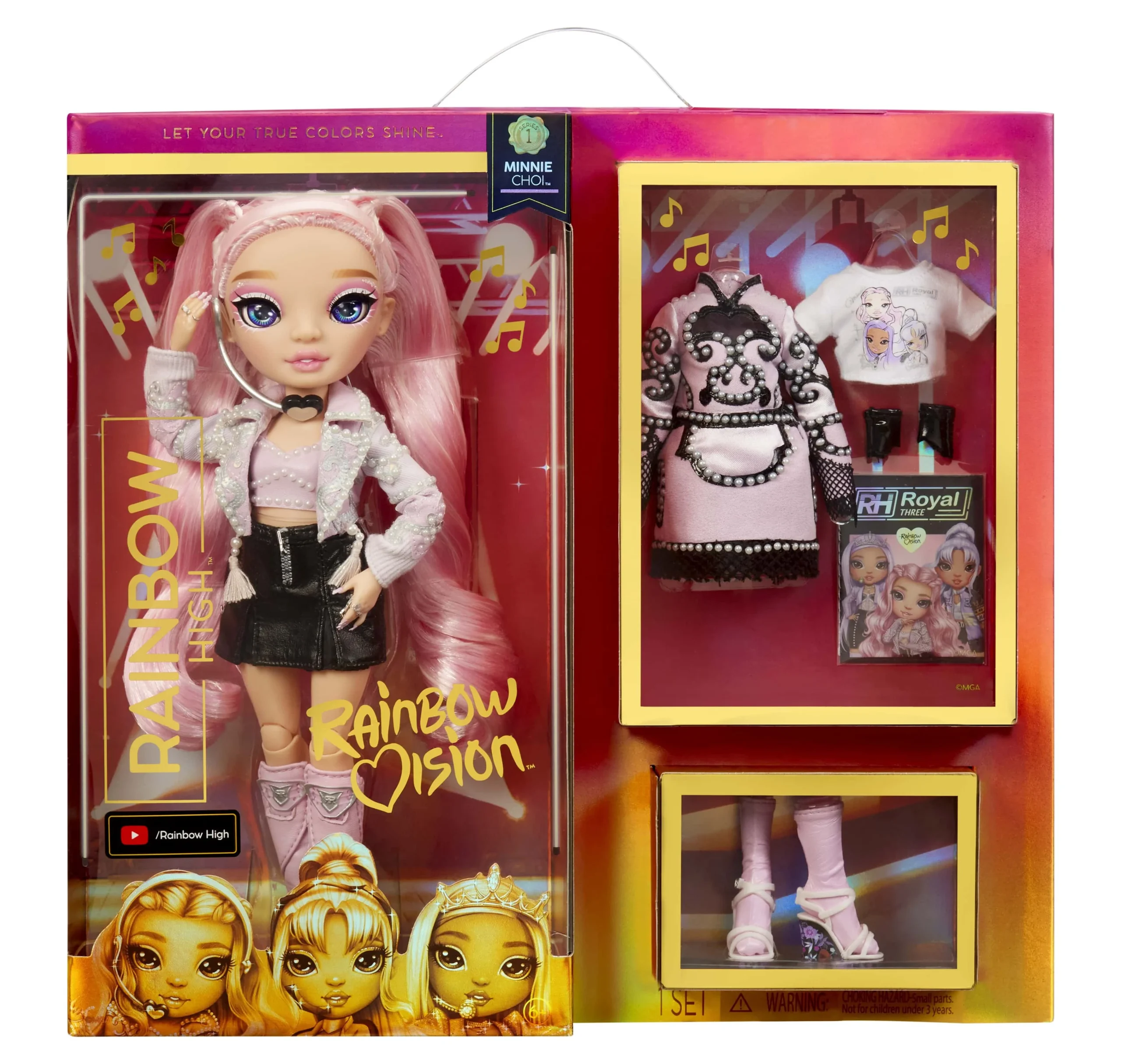 Rainbow High Rainbow Vision Royal Three K-pop ?C Minnie Choi (Pink Lavender) Fashion Doll. 2 Designer Outfits to Mix & Match w/ Microphone Headset & Band Merch Playset, Gift for Kids 6-12