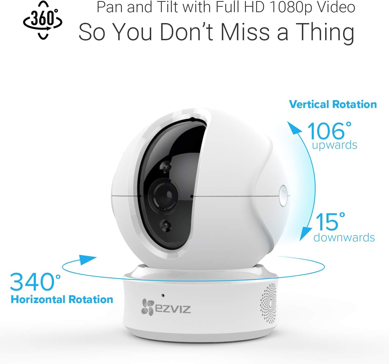 EZVIZ C6CN 1080p Indoor Pan/Tilt WiFi Security Camera, 360?? Coverage, Auto Motion Tracking, Two-Way Audio, Clear 30ft Night Vision, Supports MicroSD Card up to 256GB (Sold Seperately), 2.4GHz WiFi - Image 3