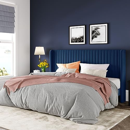 Allewie Queen Size Velvet Bed Frame/Vertical Channel Tufted Wingback Headboard/Upholstered Platform Bed/Strong Wooden Slats/No Box Spring Needed/Easy Assembly/Black - Image 6