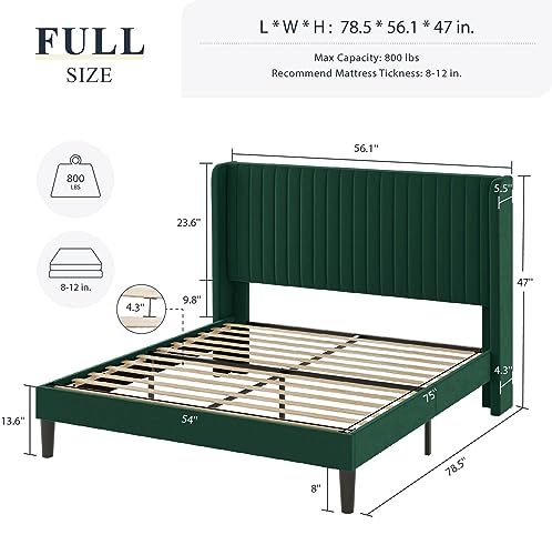 Allewie Queen Size Velvet Bed Frame/Vertical Channel Tufted Wingback Headboard/Upholstered Platform Bed/Strong Wooden Slats/No Box Spring Needed/Easy Assembly/Black - Image 72