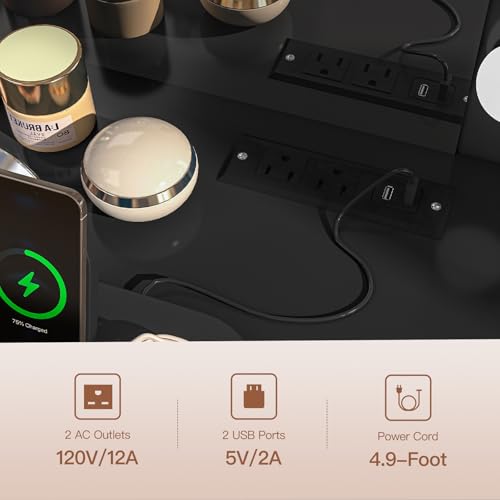 Makeup Vanity Desk with Mirror, 10 Lights, 5 Drawers, 3 Storage Shelves, 3 Color Modes & Adjustable Brightness Dressing Table, 35.4?? Desk, Black - Image 22