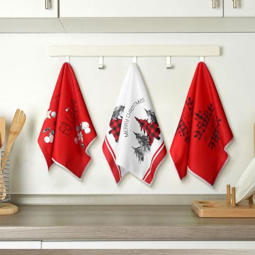 Geyoga 6 Pcs Merry Christmas Kitchen Towels Buffalo Plaid Xmas Tree Dish Towels Hand Towel Tea Towel Absorbent Soft Drying Cloth for Holiday Housewarming Gifts, 16×24 Inch(Gray White) - Image 16