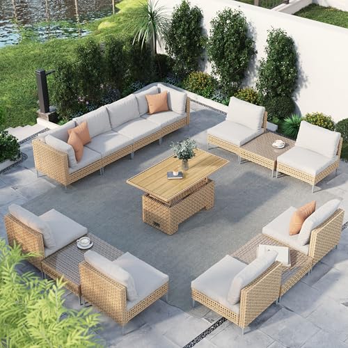 Grand patio 7-Piece Wicker Patio Furniture Set, Boho Outdoor Conversation Set Sectional Sofa with Water Resistant Thick Cushions and Coffee Table, Cream - Image 22