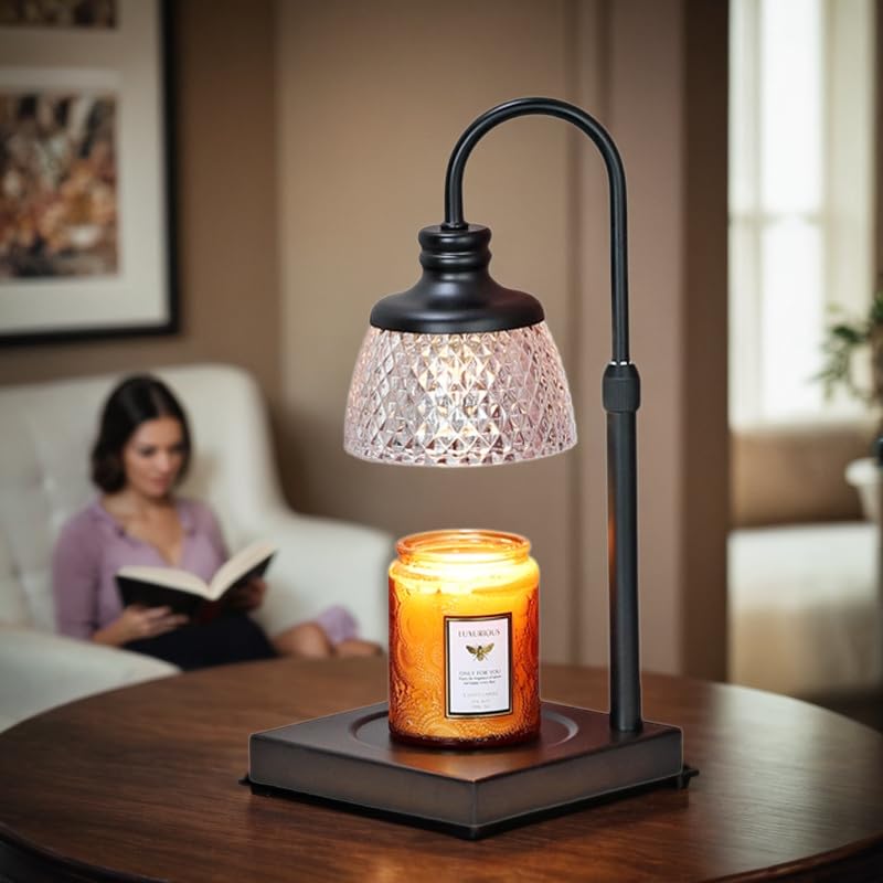 Candle Warmer Lamp, Auto Shut Off with Timer Control, Brightness Heat Level Control with Dimmable Switch, Height Adjustable Top-Down Candle Melting with 2 Bulbs(Black) - Image 2