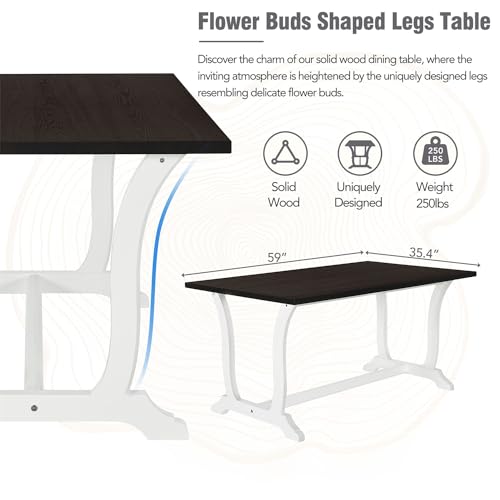 Wood Dining Table Set for 6 with 4 Upholstered Chair & 1 Bench, Mid-Century Modern Dining Room Table Set with Chairs Dinner Table Set for Dining Room, Kitchen, Natural - Image 5